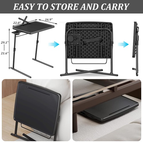 16.9"×22" White Adjustable TV Tray Table with Book Stand Cup Holder Tablet Slot - Picture 9 of 12