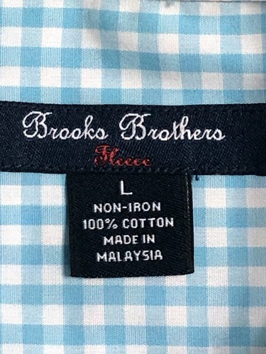 Camisa de vestir Brooks Brothers para hombre talla L lana mangas largas con botones azul a cuadros - Imagen 5 de 6