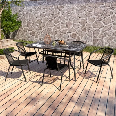 SOFA-CHAIR-COLECTION Dining Table XLarge Garden Metal Glass Table with Parasol Hole Outdoor Cafe Use