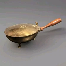 Brass Silent Footed Butler Crumb Catcher Coat of Arms & Wooden Handle Italy