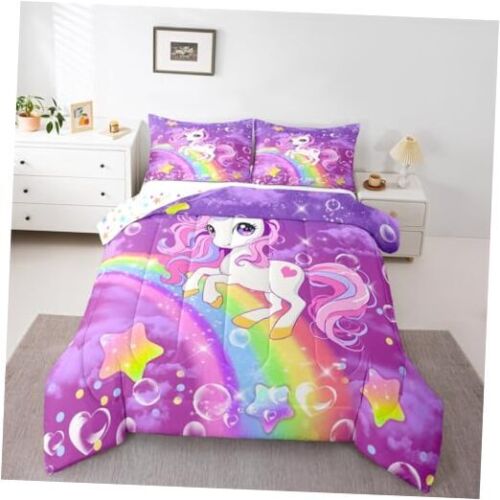 Girls Unicorn Comforter Set Size Kids Cute Dreamy Horse Full Multi 05