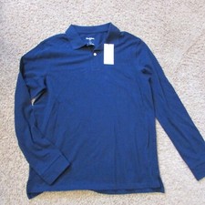 NWT Goodfellow Large Navy Blue L/S Polo Shirt Quality Side Slits Collar