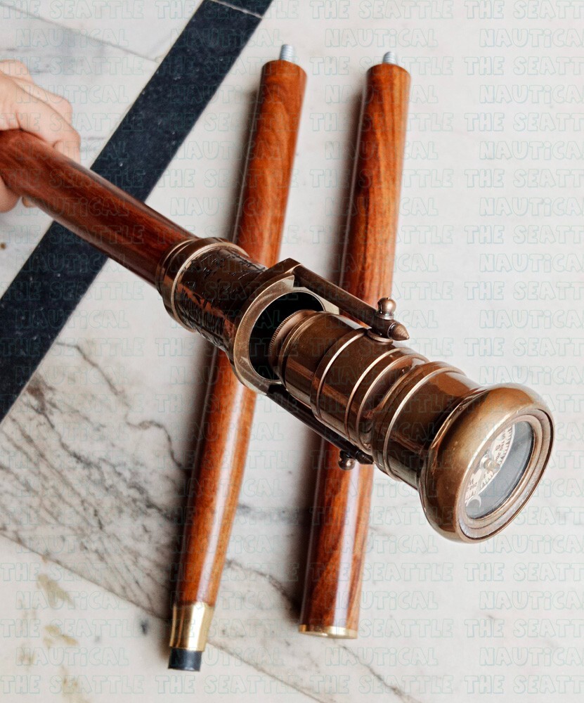 Solid Brass Telescope Compass On Top Head Handle … - image 15