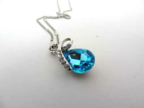 Sapphire Blue Crystal Pendant Necklace White Gold Plated Womens Fashion Jewelry - Picture 6 of 10