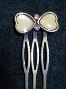  ANTIQUE HAIR COMB YELLOW GEMSTONES PINK RHINESTONES  EDWARDIAN 1900'S 1  1/2"