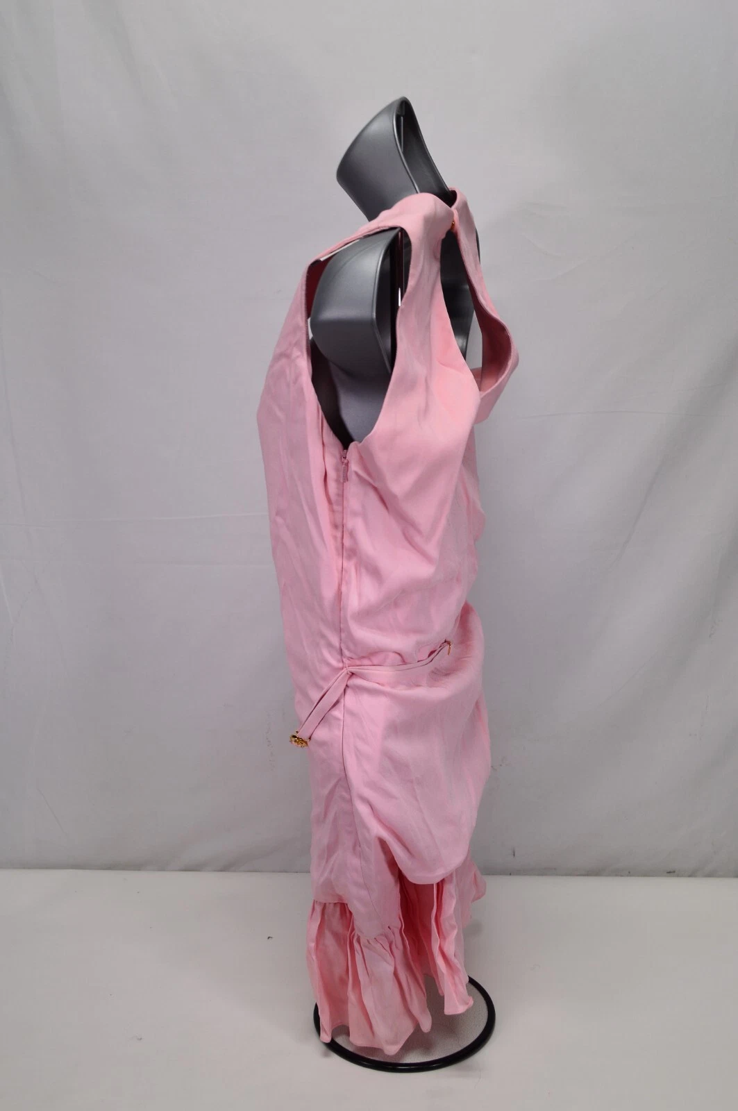 Mini abito Versace drappeggiato con cintura in jersey ritaglio rosa taglia 44 georgette nuovo con etichette