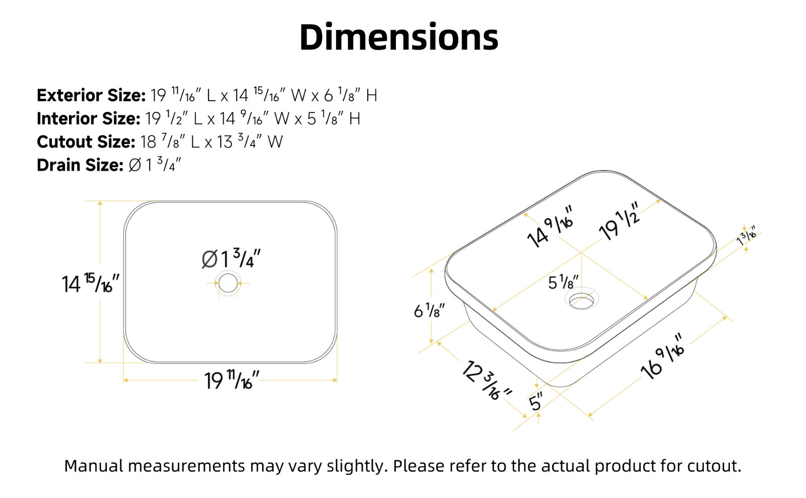 20 x 15 Inch Drop-In Bathroom Sink, White Ceramic Semi-Recessed Sink with Drain