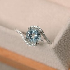 2Ct Round Cut Simulated Aquamarine Pretty Engagement Ring 14K White Gold Plated