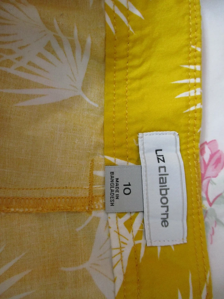 Pantalones Cortos Liz Claiborne Talla 10 Amarillo Floral Cinturón Algodón Foto 3 de 4