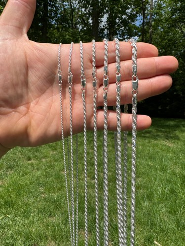 Men's Women's Real Solid 925 Sterling Silver Rope Chain 1.5-5mm 16"-30" ITALY - Picture 9 of 24