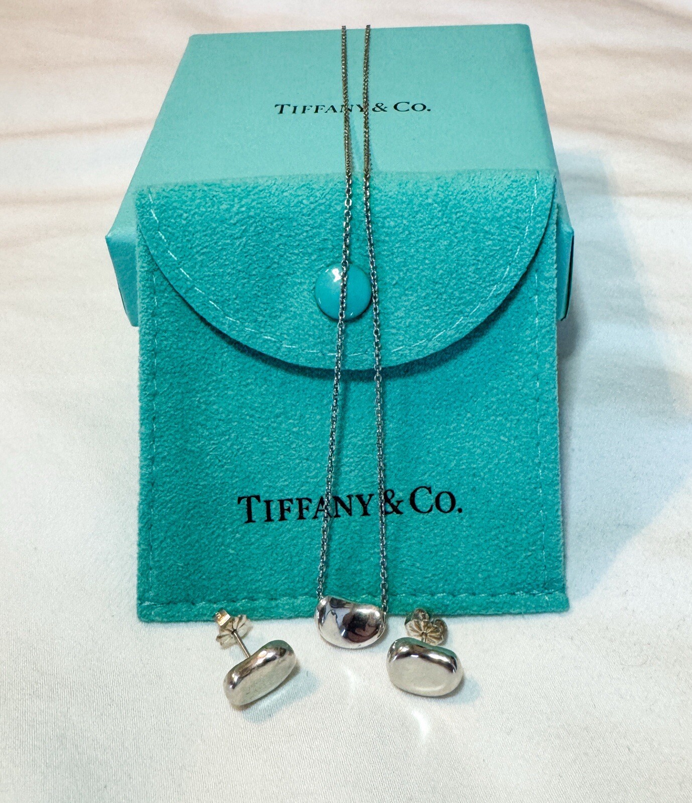 Tiffany & Co Elsa Peretti Bean Necklace And Earring Set