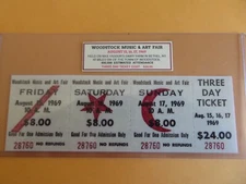 WOODSTOCK 1969 3-DAY Ticket, Laminated, in plastic holder, Original reprint NICE