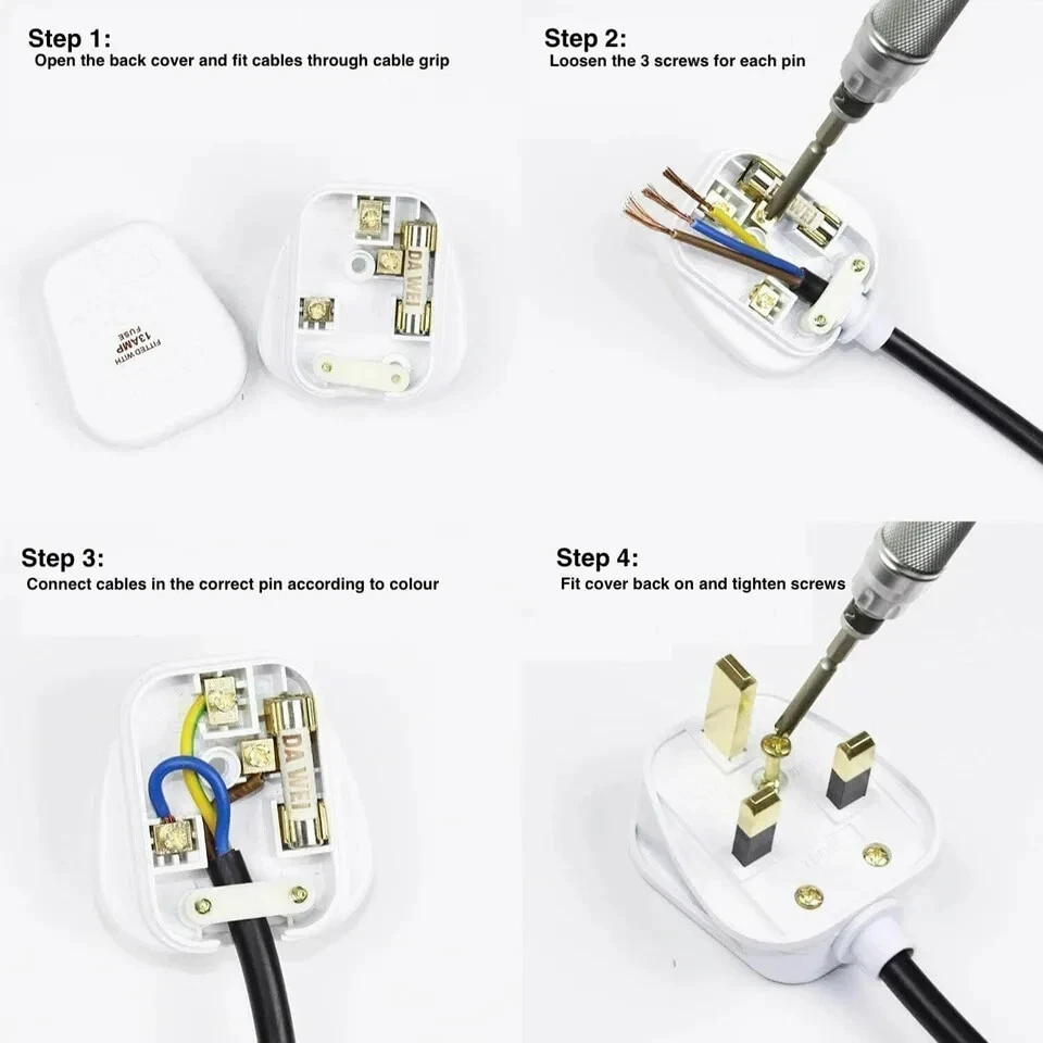 BULK 13 AMP UK 3 PIN FUSED WHITE MAINS PLASTIC PLUG 13A PACK SOCKET BULK BS1363 - Image 2 of 4