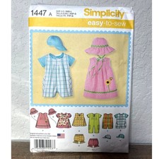 Simplicity 1447A Babies Romper Dress Top Panties Hats Sewing Pattern Uncut XXS-L