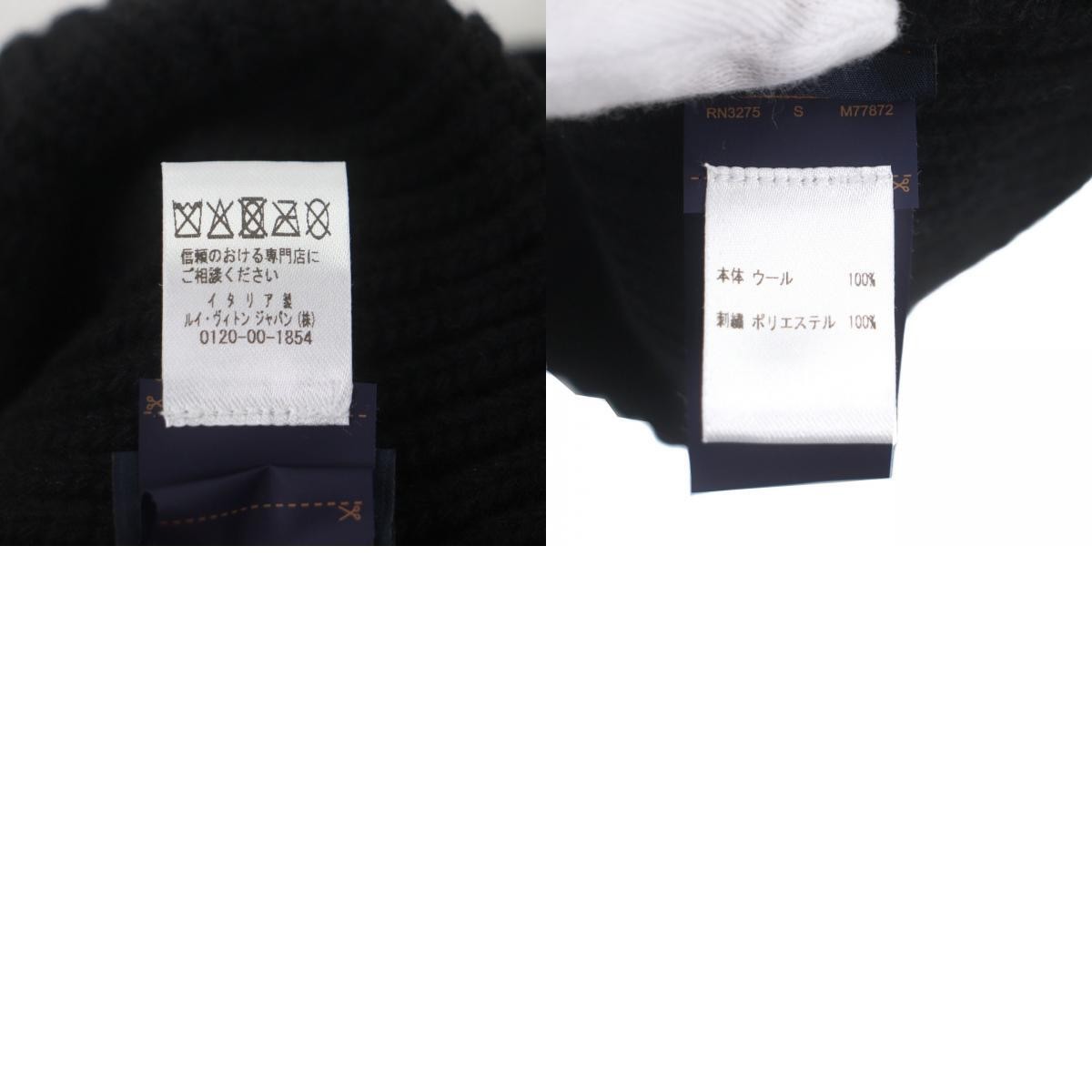 tLOUIS VUITTON ブラック ビーニー M77872 LOUIS VUITTON M77872 Beanie LV Headline 100 Wool Hat Knit Cap