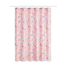 Pink Floral Shower Curtain with Hooks for Kids Bathroom Decor