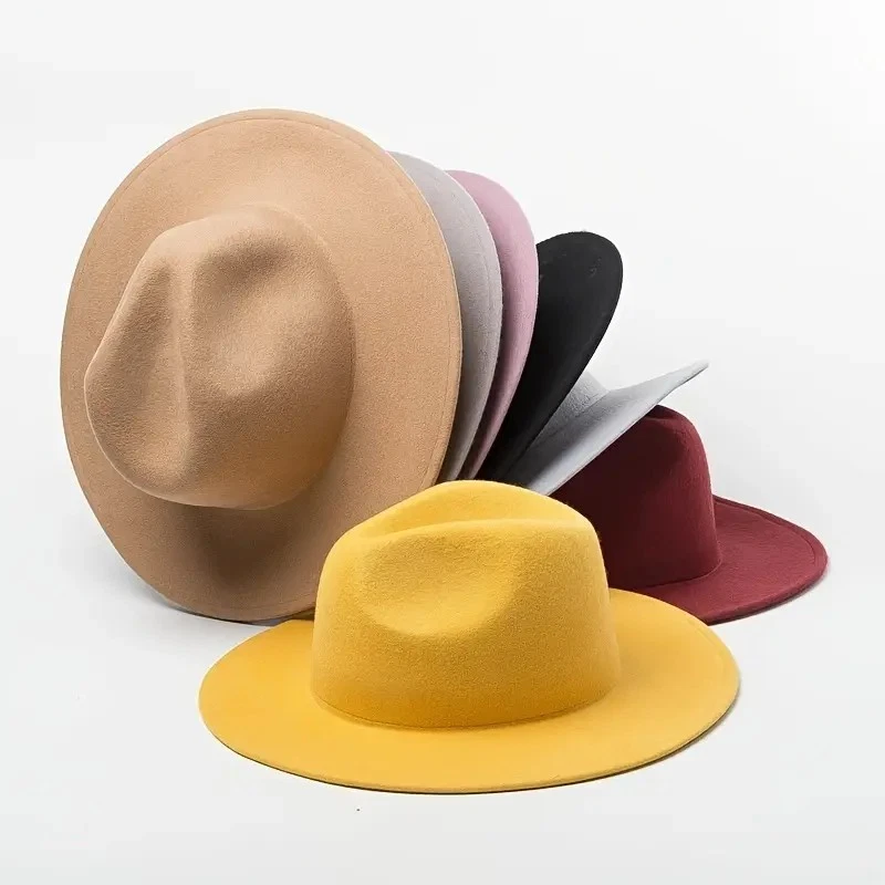 Classic Wide Brim Fedora Hat Felt Panama Jazz Cap Unisex Style, Men, Woman - Image 2 of 4
