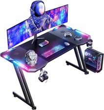 Image of 140x60 cm Gaming Desk with LED Light, Computer Table with Headphone Hook PC Desk
