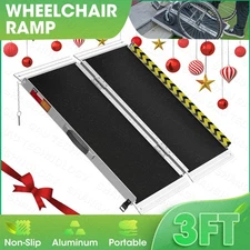 3ft Aluminum Multi-Folding Wheelchair Scooter Mobility Ramp Portable Non-Slip