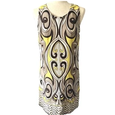 Anthropologie Nell Couture Silk Dress Sz 8 Mod Sheath Yellow Black Flapper MIDI