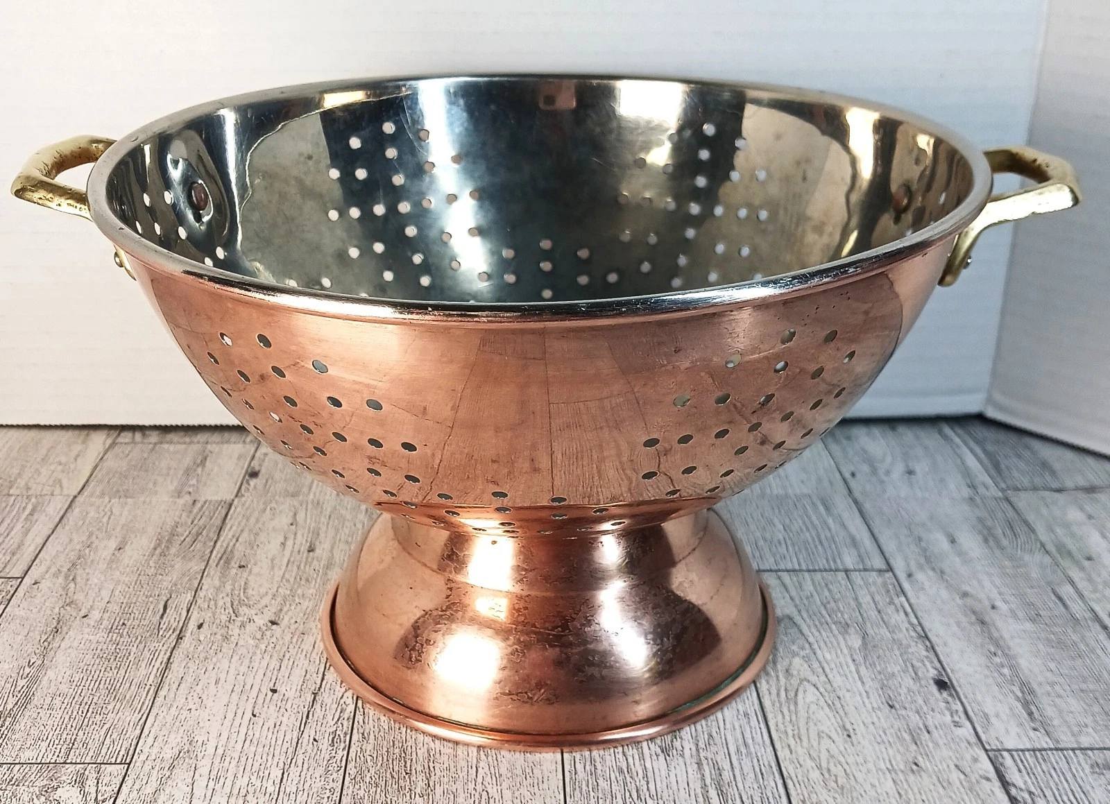Vintage Copper Colander with Brass Handles 9” Tin-Lined Footed Strainer
Opens in a new window or tab