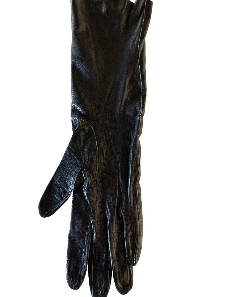 VTG  VAN RAALTE Black Genuine Kid Leather Elbow Length Women's Gloves Size 7.5 - Image 4 of 4