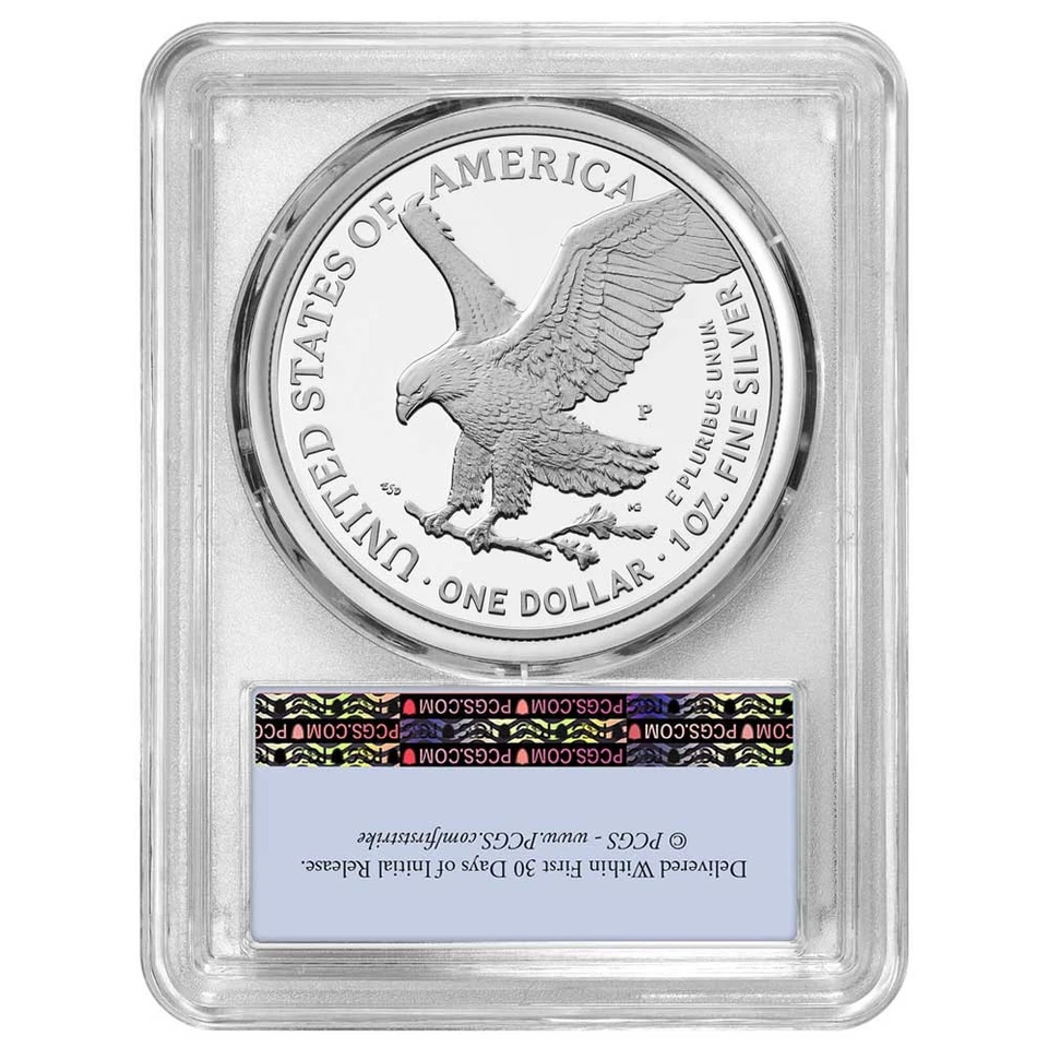 Preventa - Prueba 2025-P $1 American Silver Eagle Marine Corps Privado PCGS Foto 2 de 3