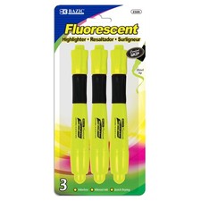 BAZIC PRODUCTS Highlighter   Yellow 3 Count Pack of 1 , 3-count 