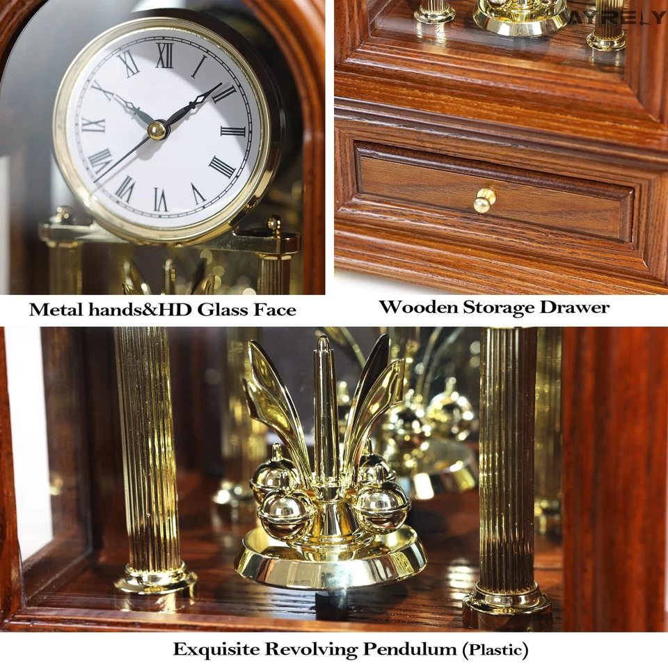 ® Wooden Table Anniversary Clock, Antique Shelf Clocks, Revolving Pendulum - Image 4 of 4
