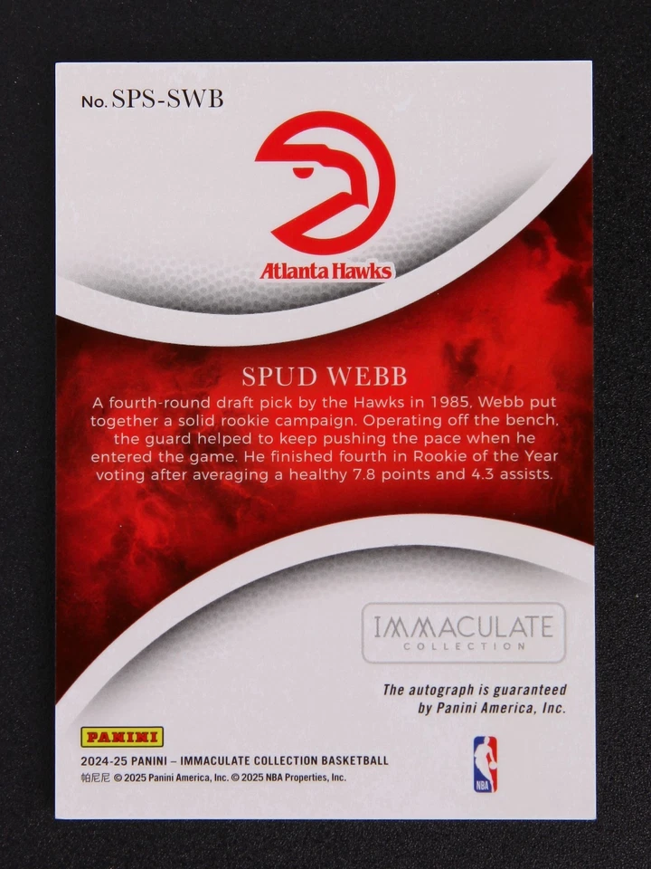 2024-25 Panini Immaculate Sophisticated Signatures Spud Webb Red Auto 75/75 #YB - Image 2 of 2