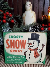 CUTE OLD PRIMITIVE RETRO VINTAGE STORE STYLE CHRISTMAS FROSTY SNOWMAN SPRAY SIGN