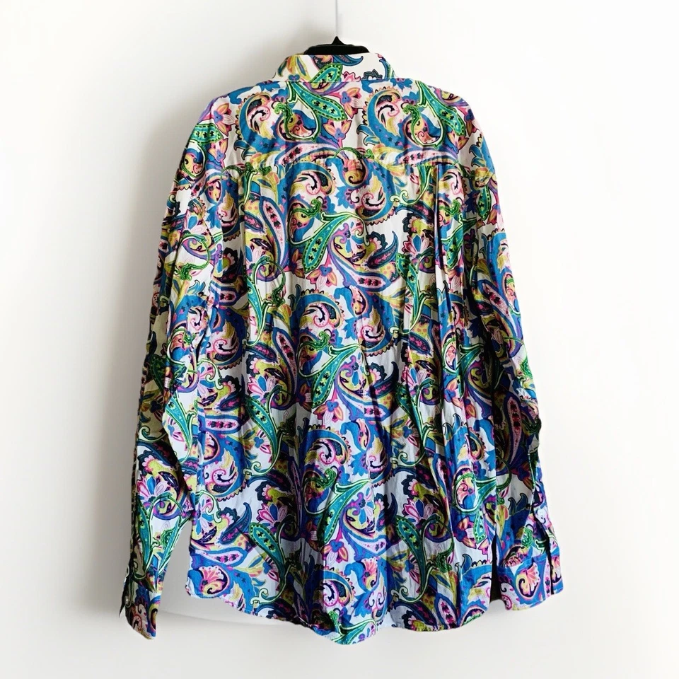 Camisa Sean John Multicolor Paisley Floral Manga Larga Algodón Abotonada XXXL Foto 3 de 4