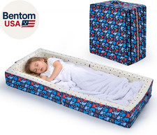 100 Cotton Lining Portable Foldable Toddler Travel Bed - Soft Foam Floor Bed wi