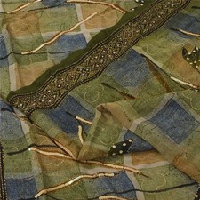 Sanskriti Vintage Sarees Pure Crepe Silk Hand Beaded Kantha Sari Craft Fabric
