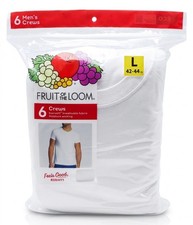 6 Fruit Of The Loom White Crew Neck T-Shirts Large L 42-44 Inch G 107-112 CM