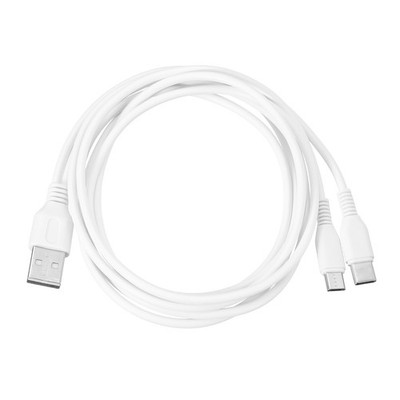 Multi USB A to Micro USB and USB Type C 2 in 1 Splitter 40 Inch, White