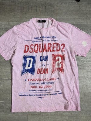 Dsquared2 Shirt Mens Medium Pink Canadian Lake Dan Vs Dean Graphic Tee T-Shirt