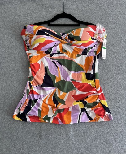 Anne Cole Women's Twist-Front Printed Bandeau Swimsuit L Tankini Top Tropical