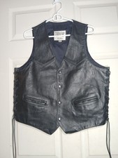 Open Road Wilsons Leather Biker Vest Black Size L Harley Davidson Back Patch