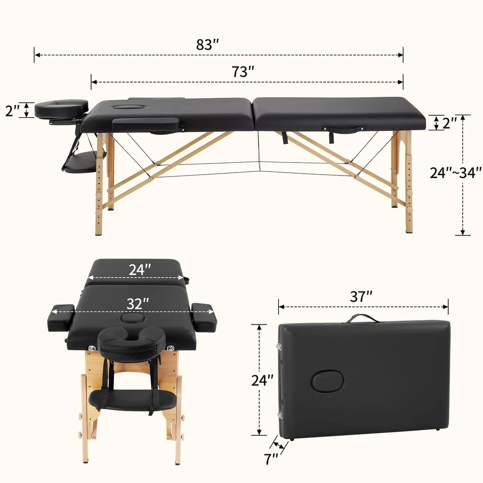 BestMassage Cama de Masaje Mesa de Masaje Portátil 24 pulgadas Ancho Pestañas Cama Altura A... Foto 2 de 4