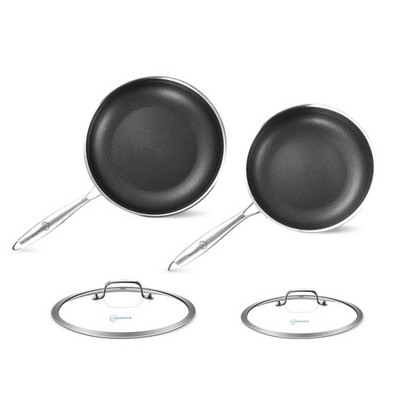 10-12 Inch Tri-ply Hybrid Nonstick Stainless Steel Sauté Pan with Lids Deep