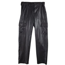 American Eagle Stretch High-Waisted Vegan Leather Straight Cargo Pant 8 Espresso