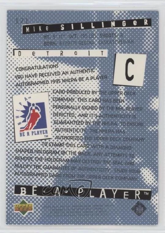 1994-95 Upper Deck Be a Player Signatures Mike Sillinger #171 Auto - Image 2 of 2