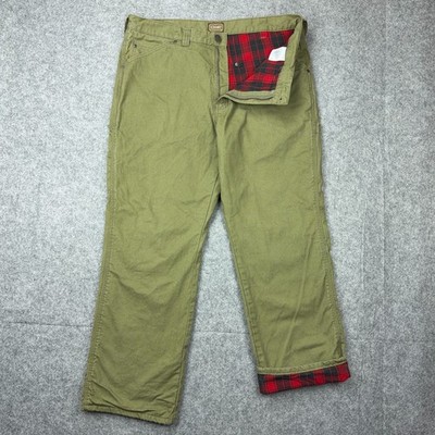 CE Schmidt Pants Mens 38x32 Green Flannel Lined Carpenter Relaxed Fit Work Jeans