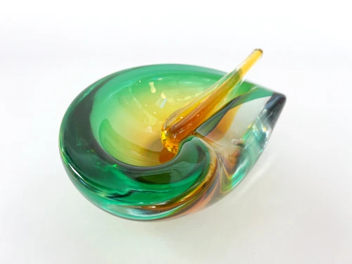 VTG MURANO Sommerso Flavio Poli Art Glass Bowl 8" Ashtray Dish w Cigar Snuffer