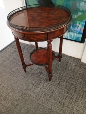 Theodore Alexander Round Side Table Double Tier With Brass Galleries.