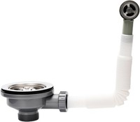 Ablaufgarnitur 114Mm Edelstahl Siphon KüChenspüLe Mit ÜBerlauf Siebkorbventil