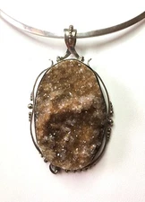 One-of-a-kind Natural Drusy Madeira Citrine, Sterling Silver Handmade Pendant