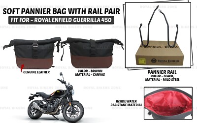 Royal Enfield Brown ''Soft Panniers Bag Pair With Rails For Guerrilla 450''