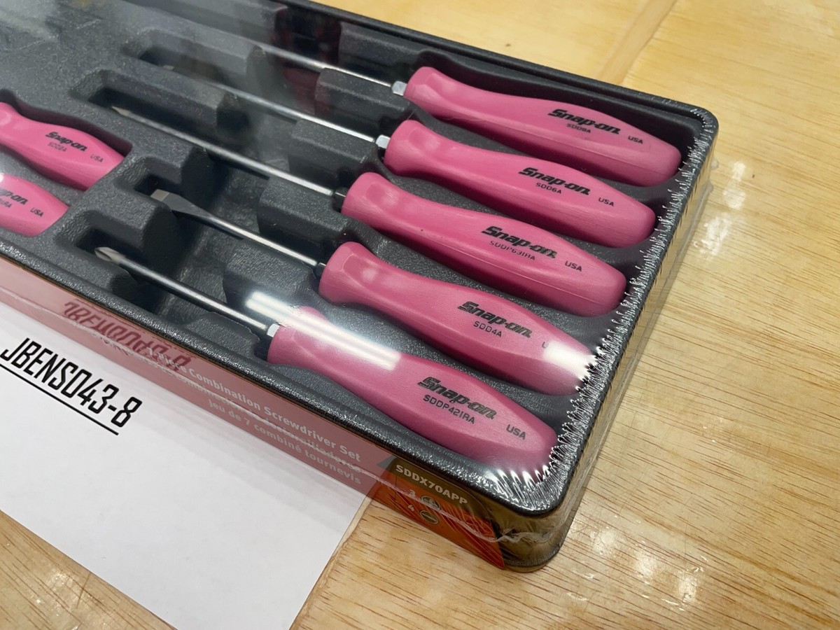Snap-on Tools NEW 7pc PEARL PINK Hard Grip Combination Screwdriver